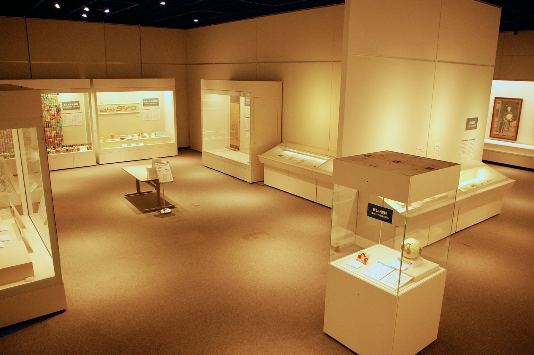 「博物館行き」（2013年）と題した収蔵品展の展示室風景。海岸でひろった資料やアイドル歌手のCDなど、博物館の意外な収集活動を紹介。