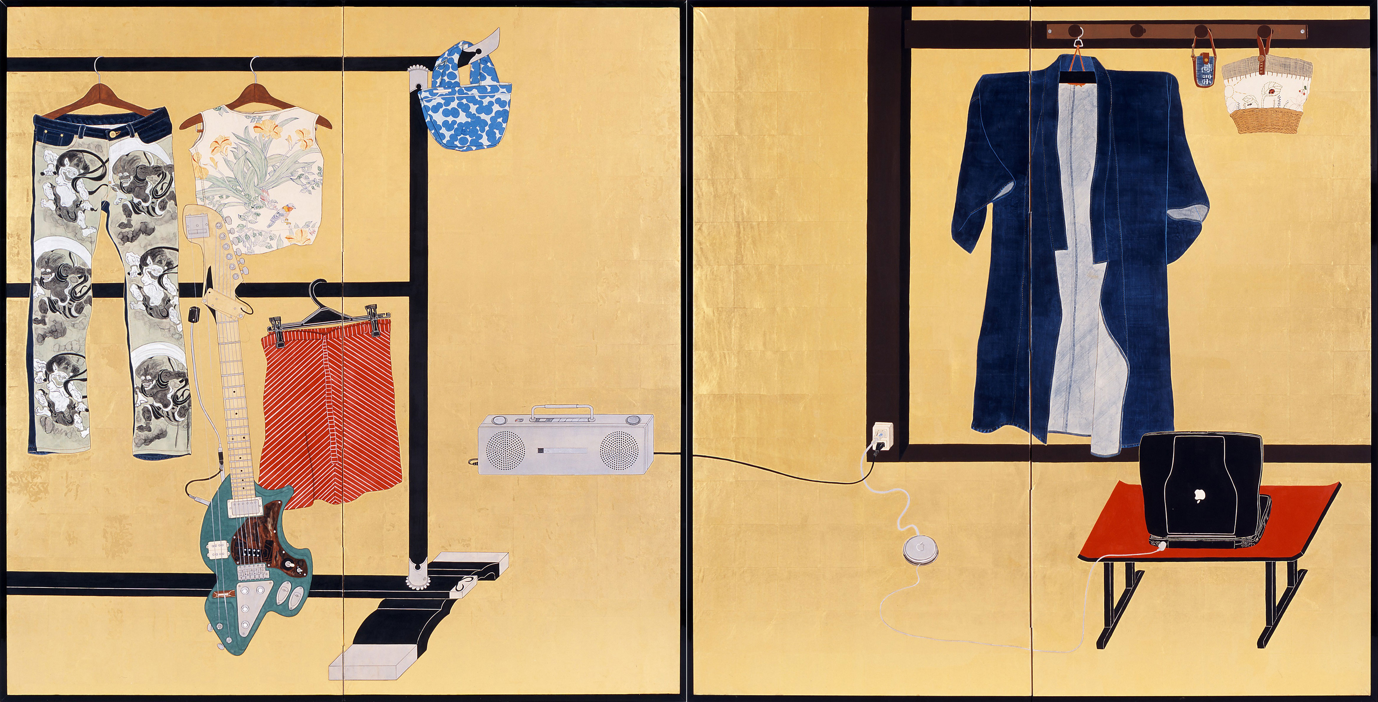 「誰ヶ裾屏風」 2005年制作　二曲一双　各（169×165.6cm）　紙本金地着色 ©️Taro Yamamoto , courtesy of imura art gallery
