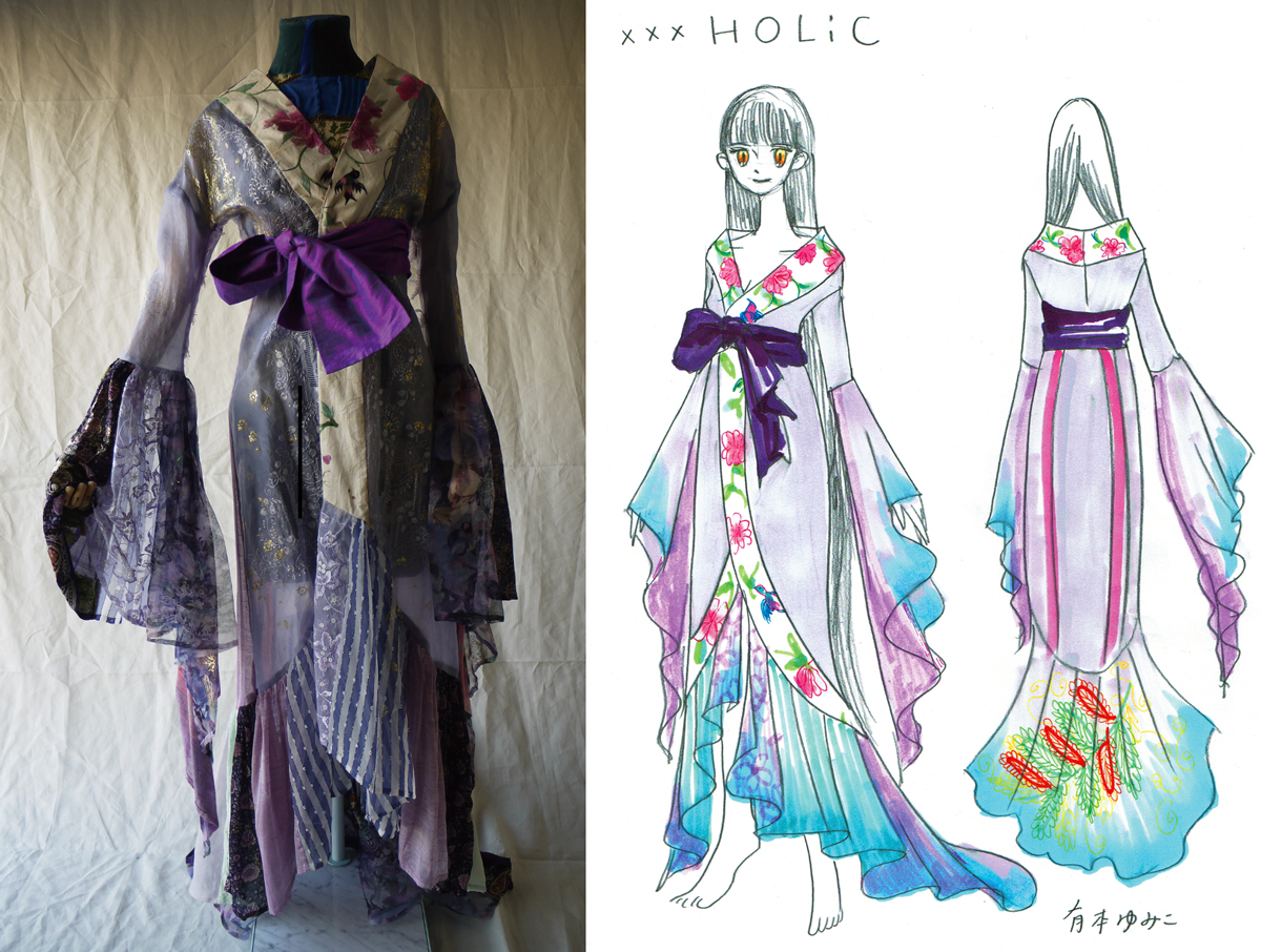 映画『ホリック xxxHOLiC』で侑子役の柴咲コウ氏に提供された衣装とそのイラストスケッチ。有本さんは洋服制作とは別に漫画制作の活動も行なっている