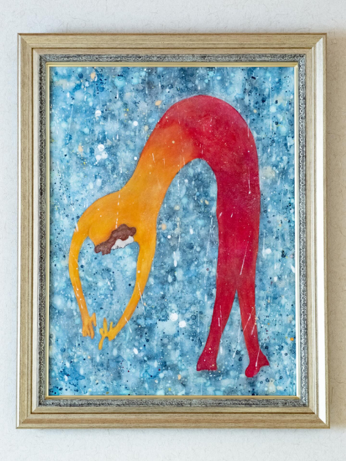 《農婦 47　アスパラを刈り取る》  岩絵具、水干、泥、金泥、和紙 P12（60.6×45.5cm）  2025