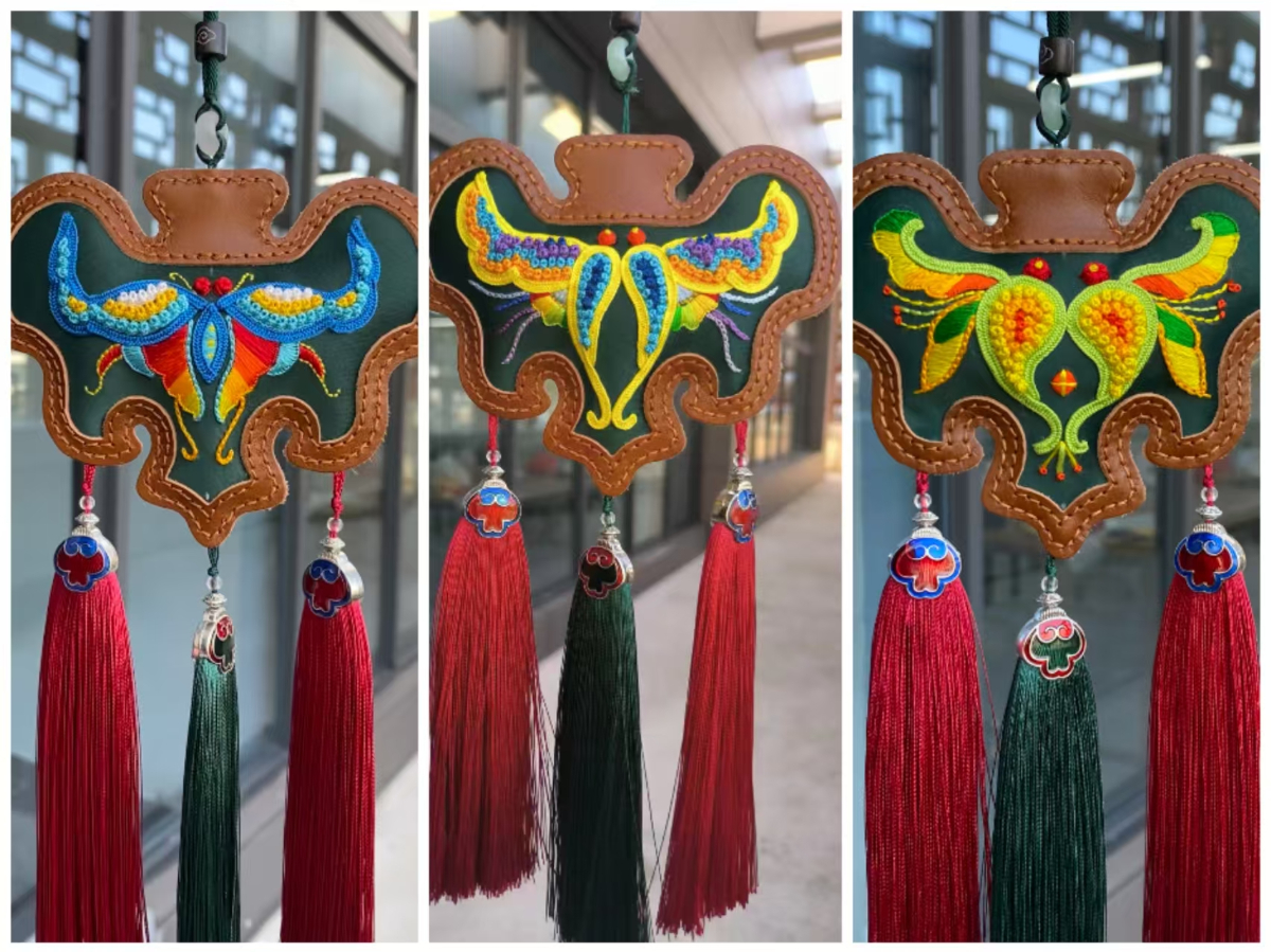 6.5時間で完成した蝶文様の苗繍の香り袋(学生作品)