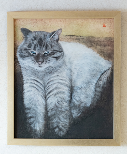 《トムキャット》 岩絵具、水干、泥、和紙  F8（45.5×38.0cm） 2024