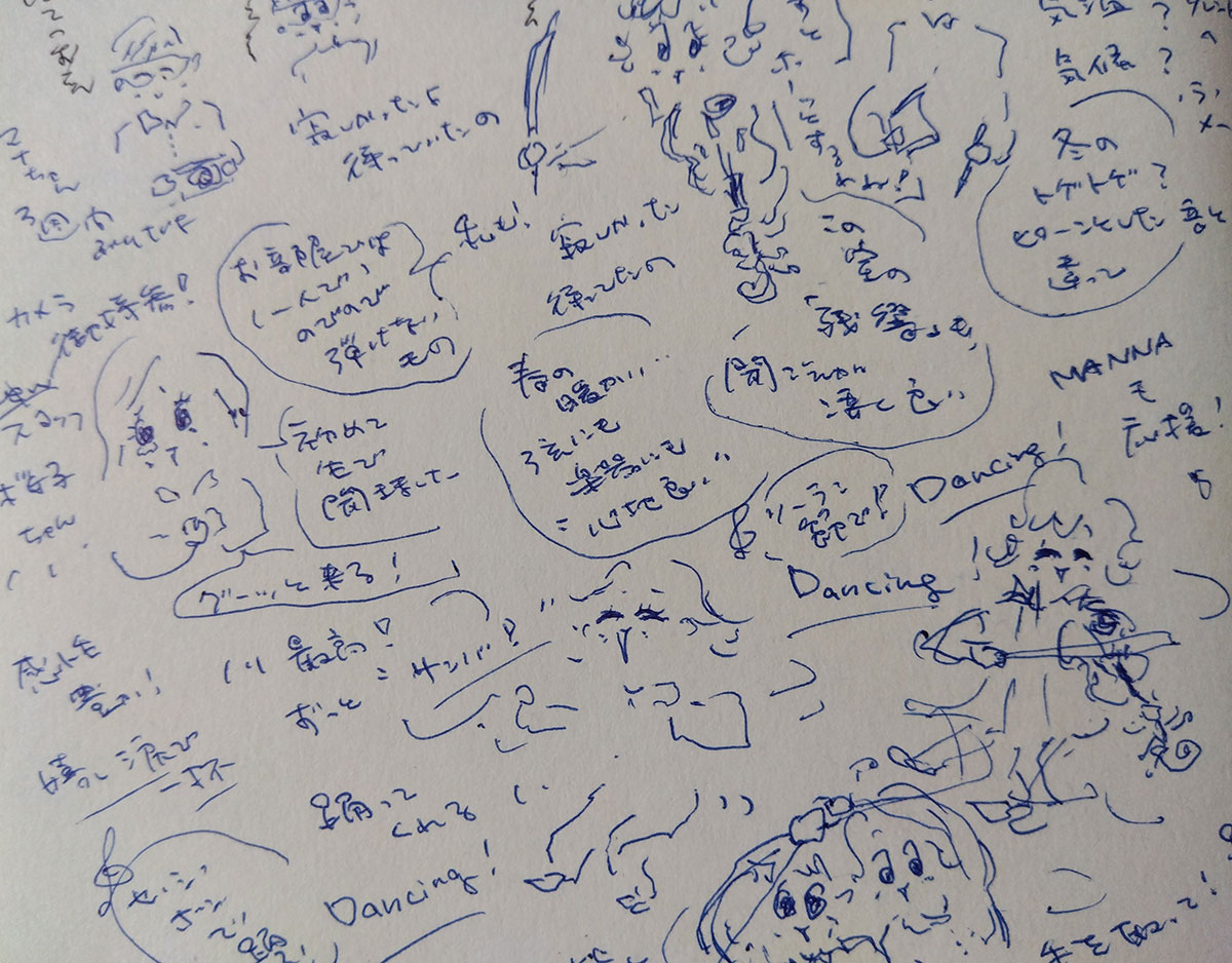 出会った利用者さんとの交流を描いたドローイング