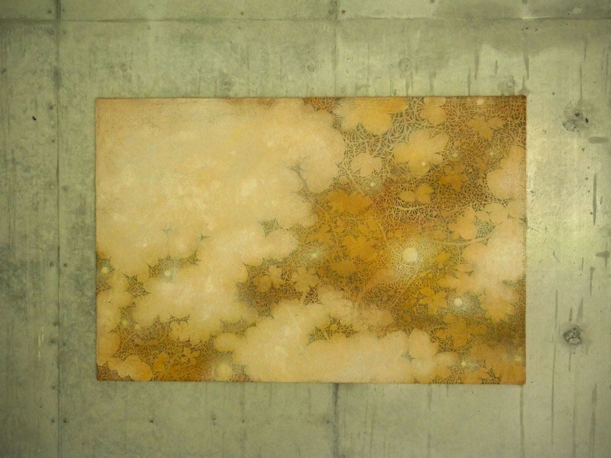 「しとね」 油彩、山土、ジュート、パネル